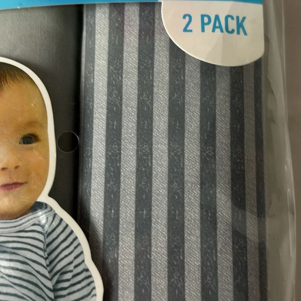 Set of 2 Graco Pack ‘n Play Playard fitted sheets fits most Pn’P stripes gray